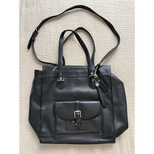 Coach Charlie Tote Bag Large Black Leather Shoulder‎ Handbag Purse